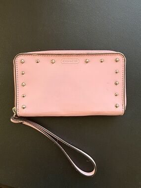 Coach Pink Leather Studded Wristlet